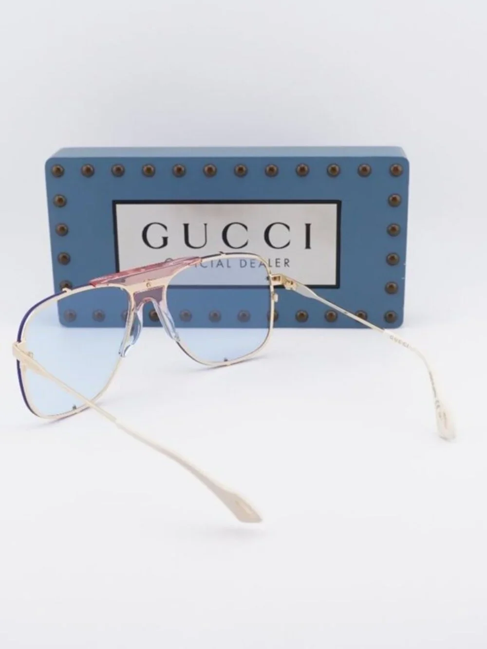 Gucci GG0739S 005 Aviator Sunglasses - Gold / Blue